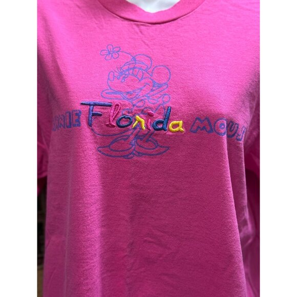 Disney Women's Minnie Mouse Florida Embroidered Graphic Pink T-Shirt - Picture 15 of 15